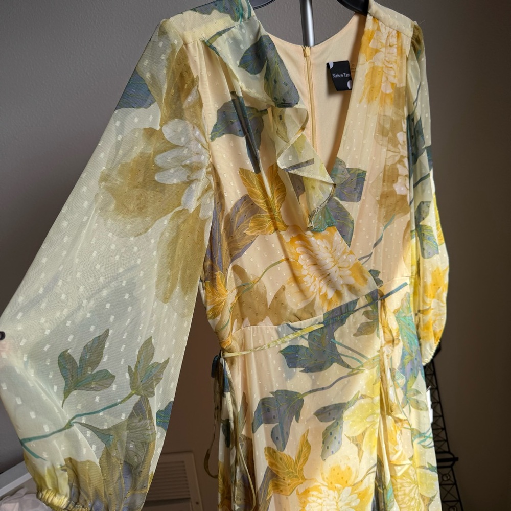 NWT Maison Tara Asymmetrical Hem Tiered Ruffle V-Neck Faux Wrap Midi Dress Sz 10 - Picture 9 of 11